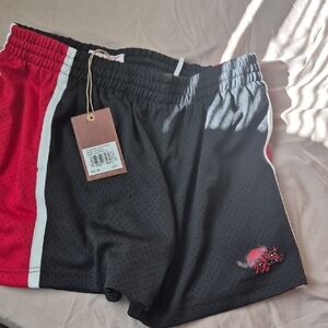 Mitchell & Ness Black and Red Athletic Mesh Shorts with White Trim